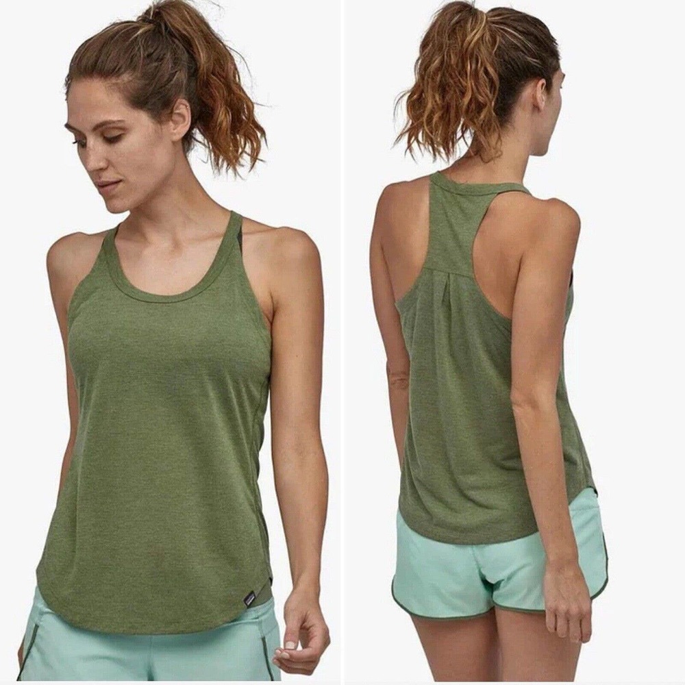 Patagonia Womens Capilene Cool Trail Tank Top Size Medium Green Hiking Wicking